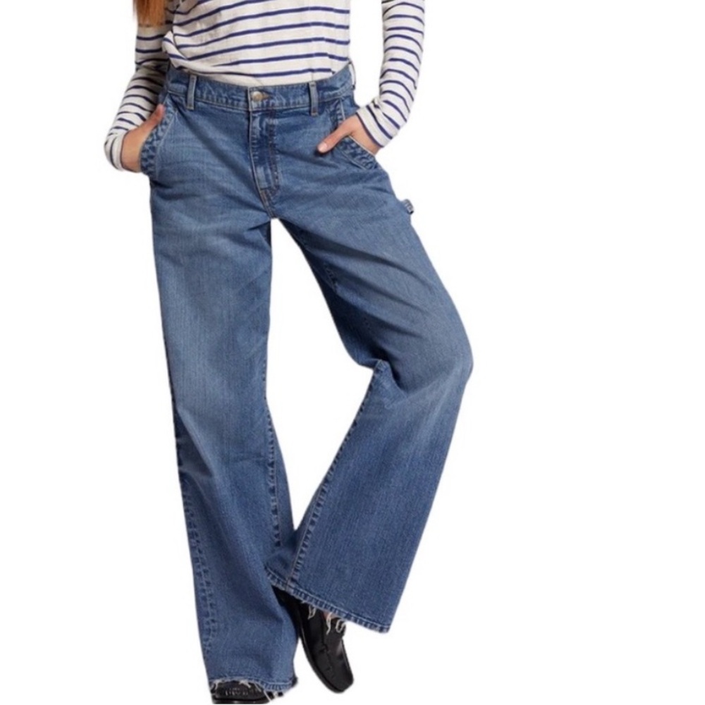 Current/Elliott The Painter Wide Leg Denim Blue Jeans Size 24